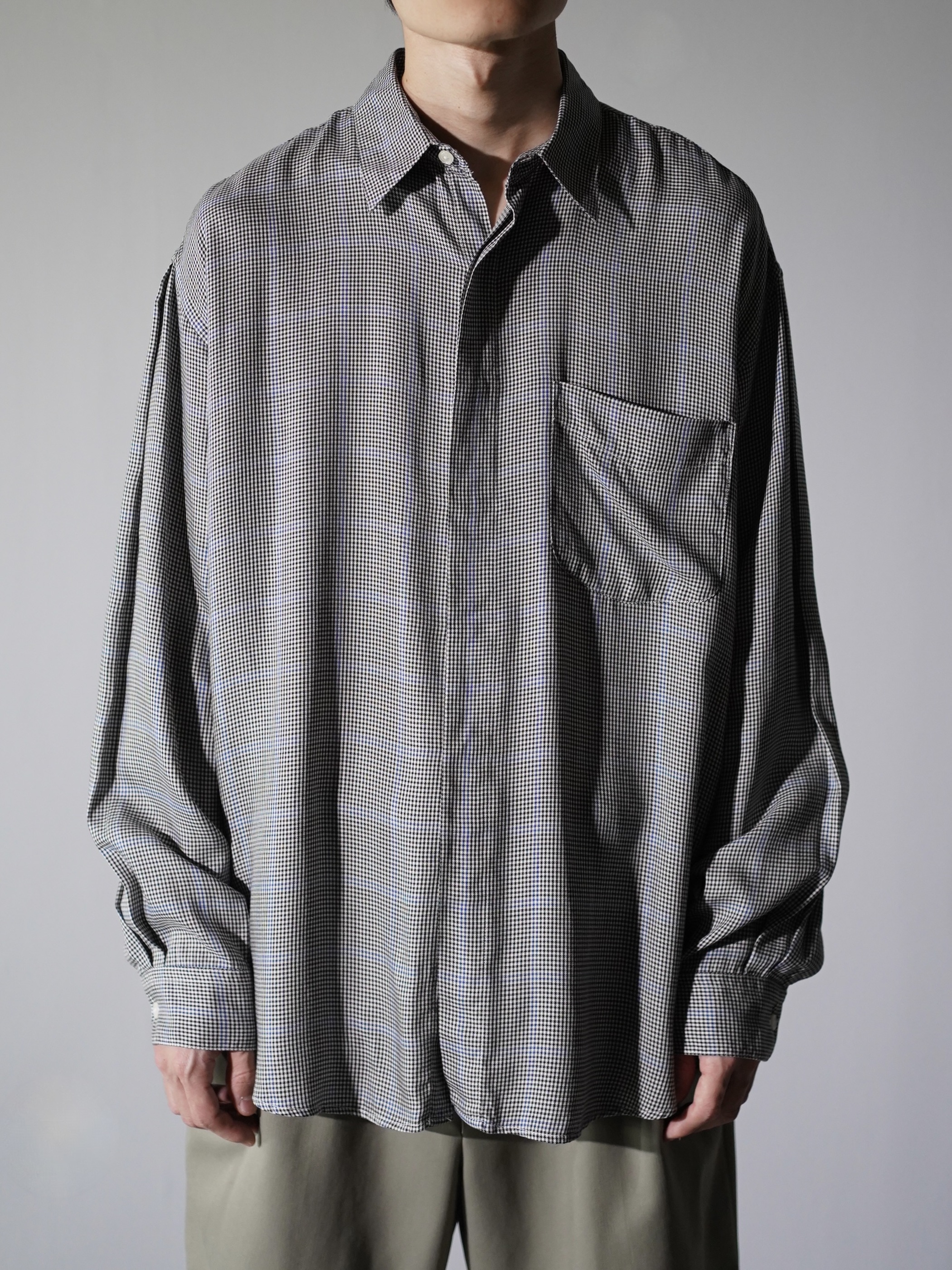 1990's PERRY ELLIS Houndstooth check 100% Rayon L/S shirts/Made in USA