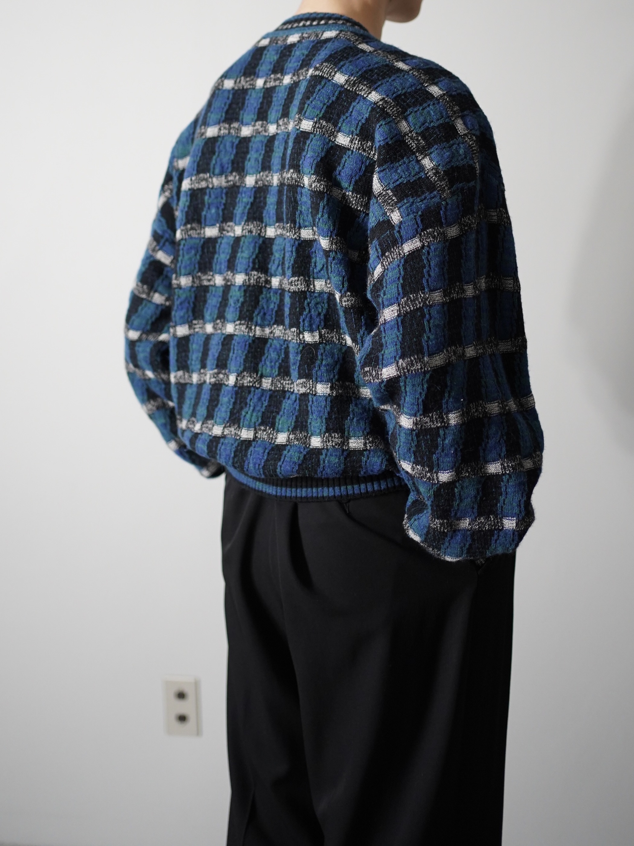 1990's JHANE BARNES [Wool・Alpaca・Rayon・Nylon] knit Check sweater / Made in Hong Kong