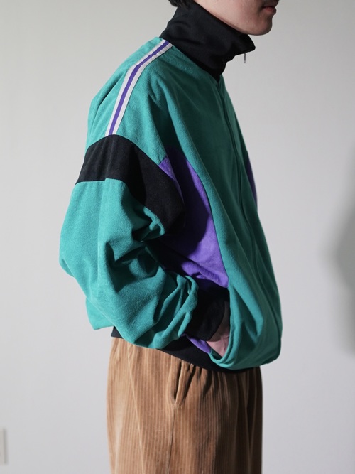 1980's Fake suède Back print track jacket/Made in France