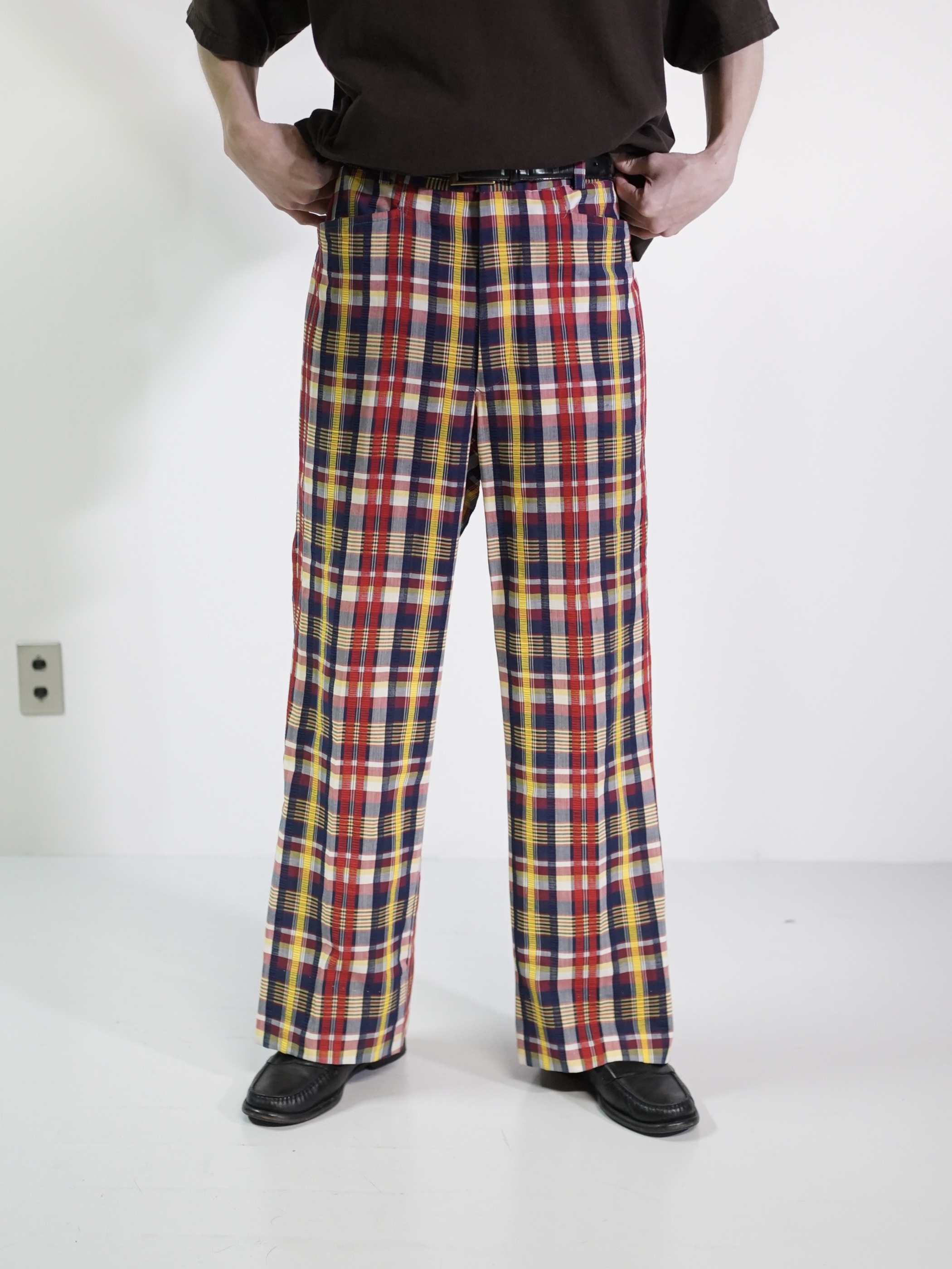 1970~ Unknown Seersucker flare check golf pants