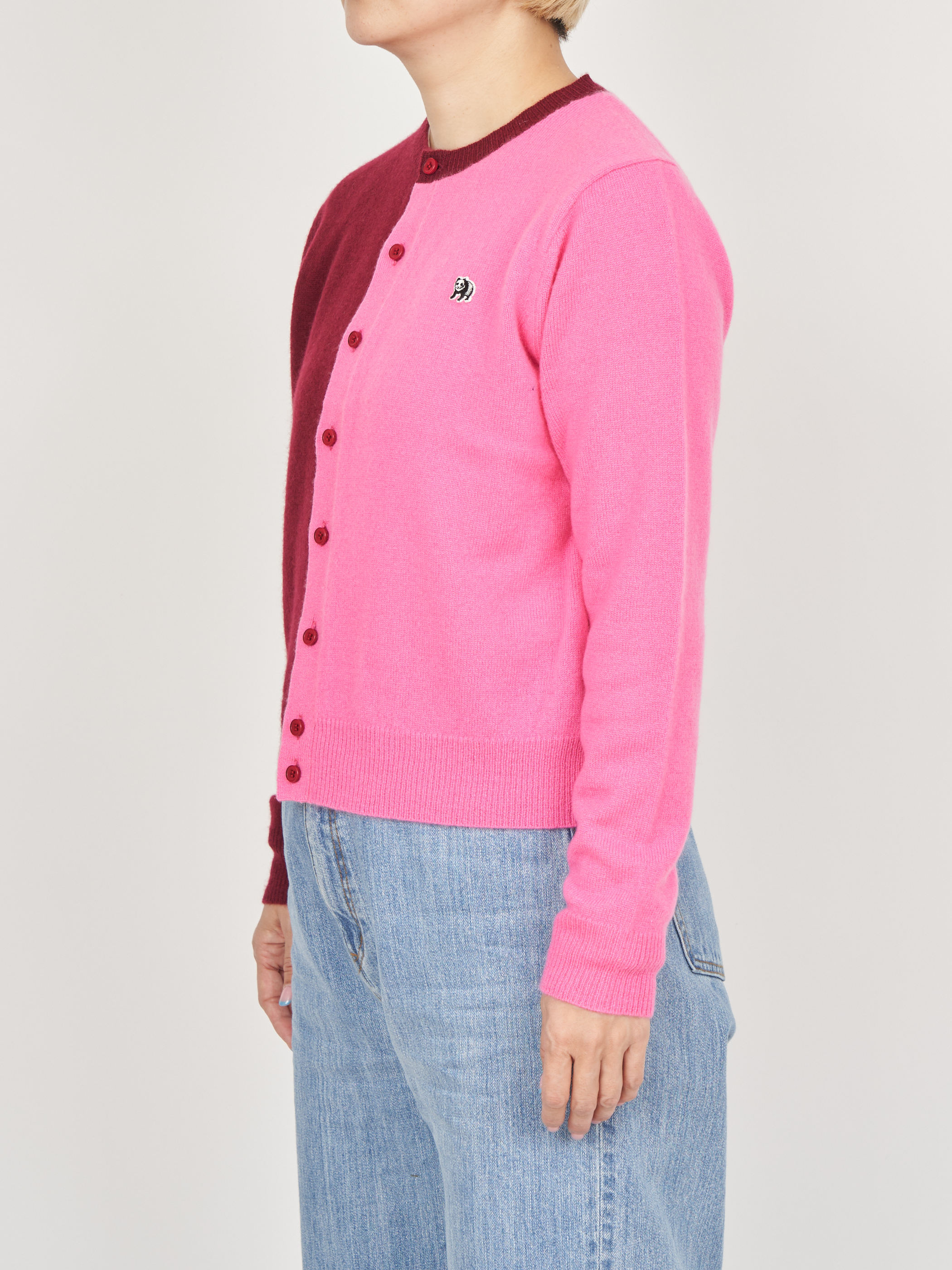 【受注商品】two-tone cashmere cardigan・WINE×PINK