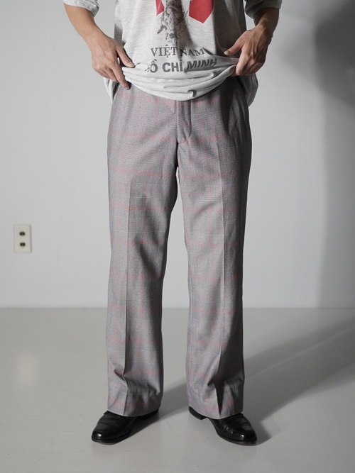 1970's~ Glen check boot cut poly dress pants