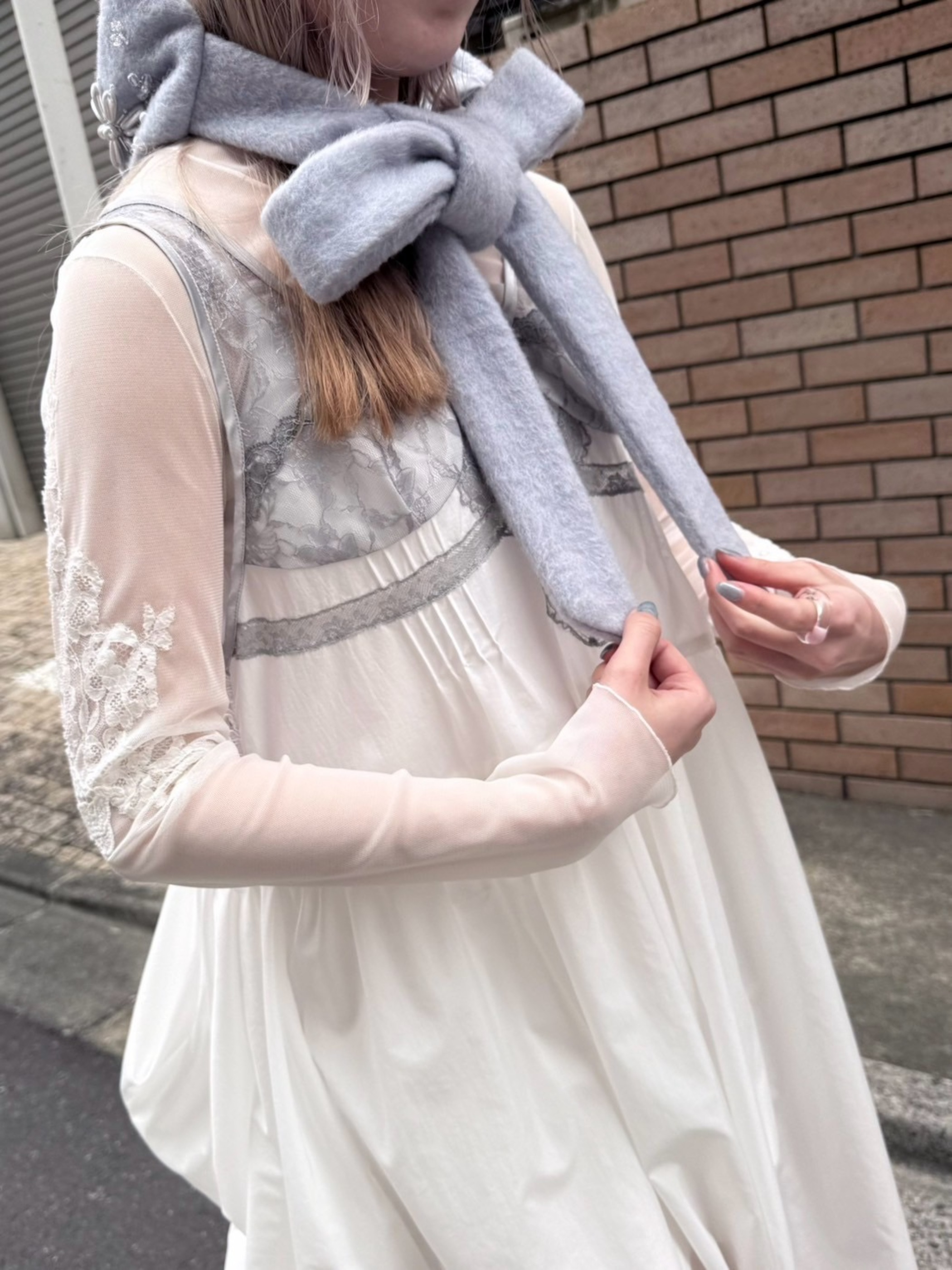 back ribbon nylon dress