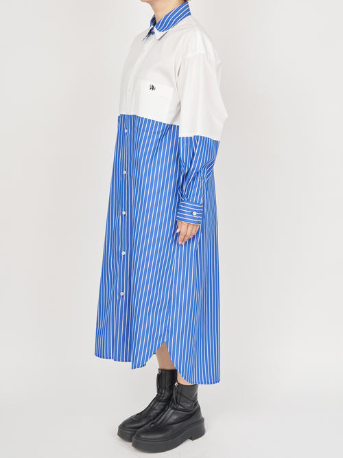 【受注商品】fake round collar shirt dress・WHITE×BLUE
