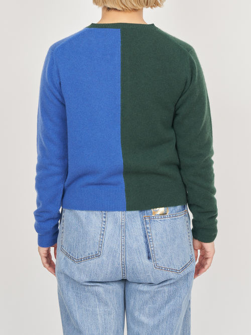 【受注商品】two-tone cashmere cardigan・GREEN×BLUE