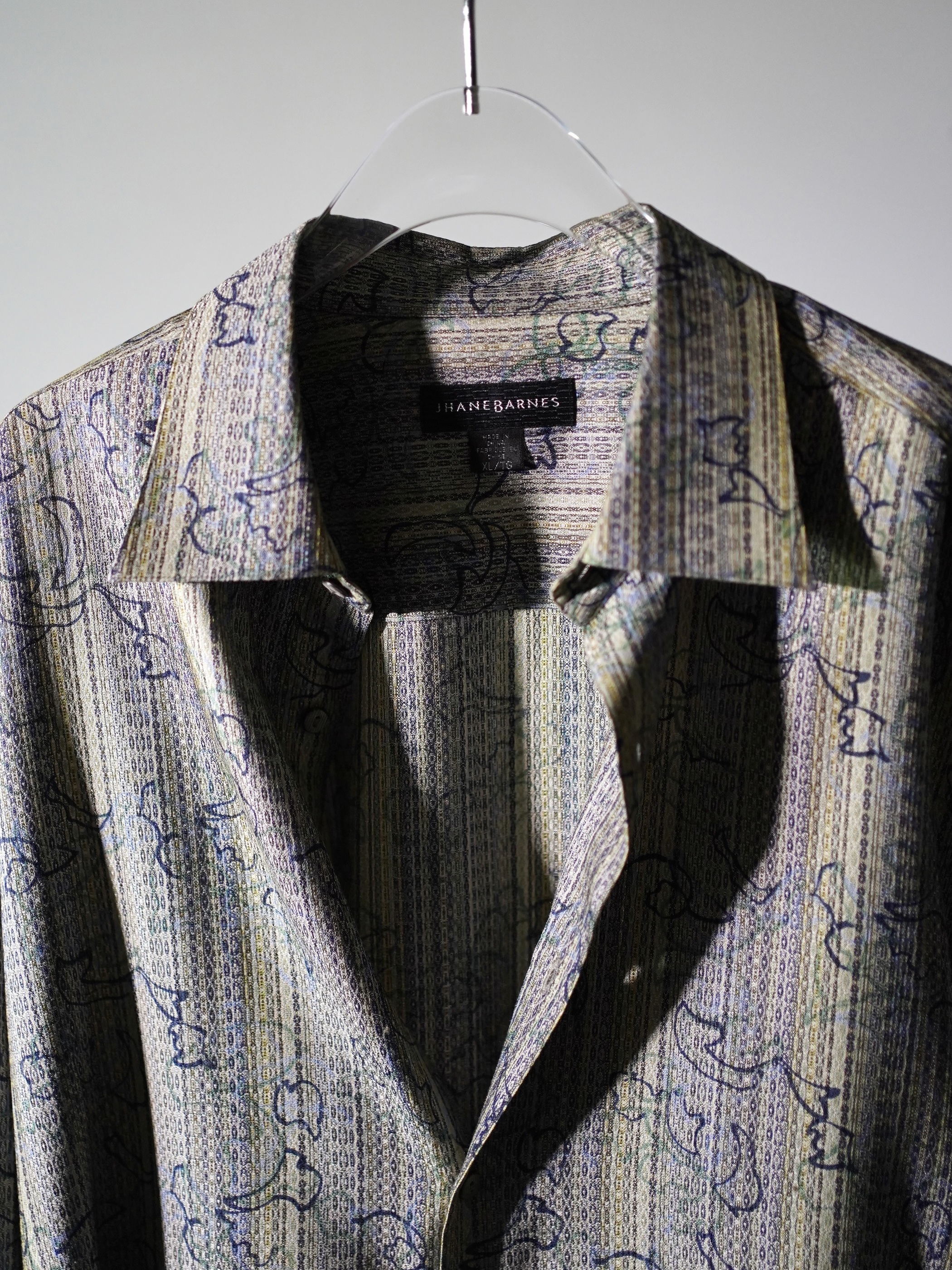 1990's JHANE BARNES Silk Cotton abstract pattern on stripe L/S shirts