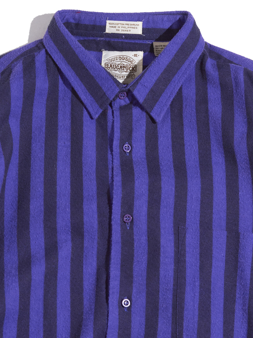 1980s "SAUCATUCK" print flannel stripe shirt -PURPLE-
