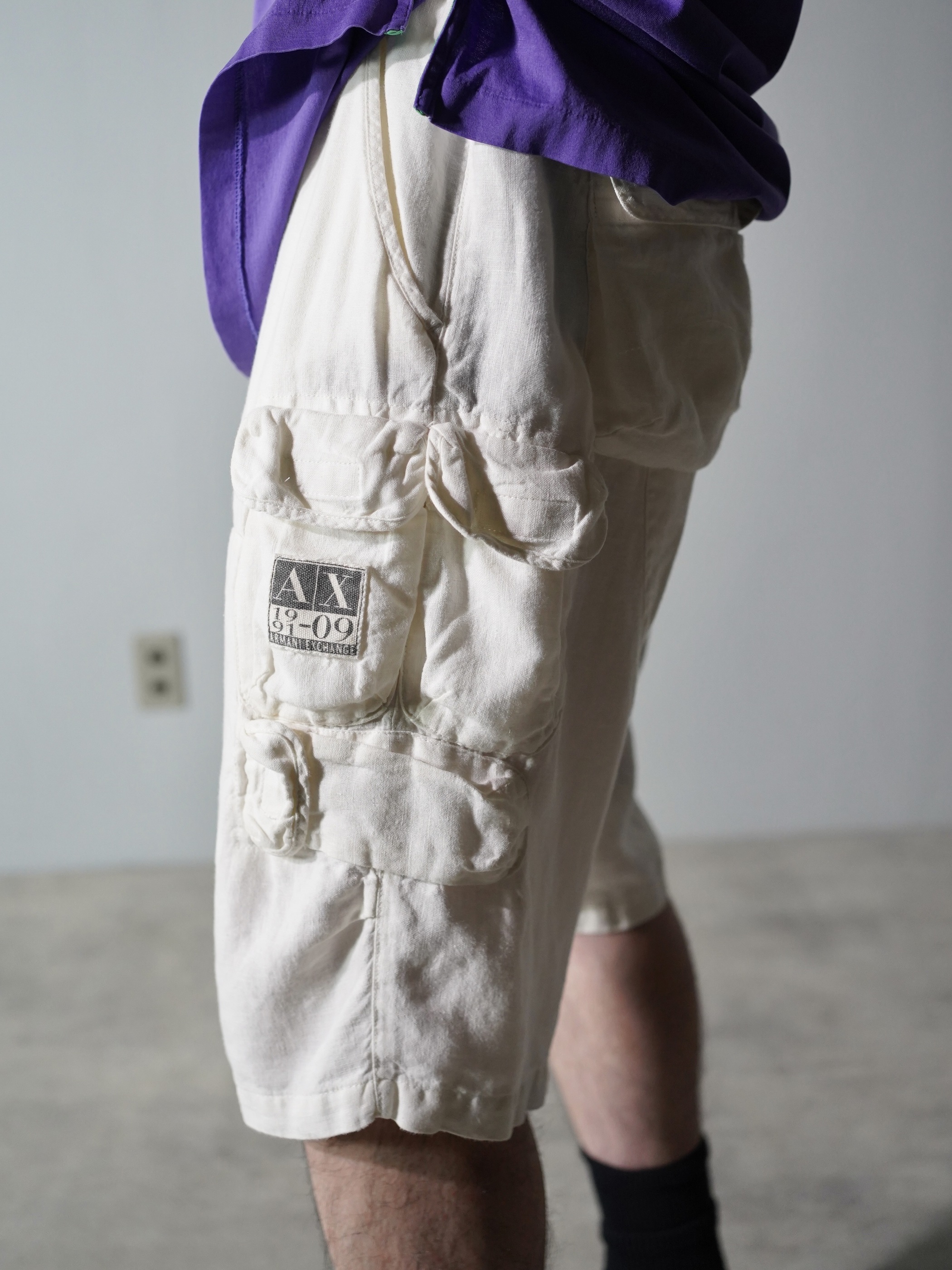 ARMANI EXCHANGE 100% Linen military sampling gimmick shorts