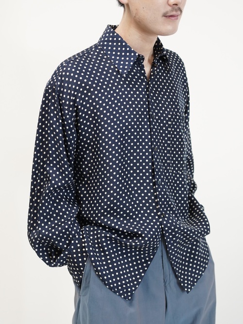 1980's~ 紅梅 Pure Silk 100% Polka Dot pattern L/S shirt
