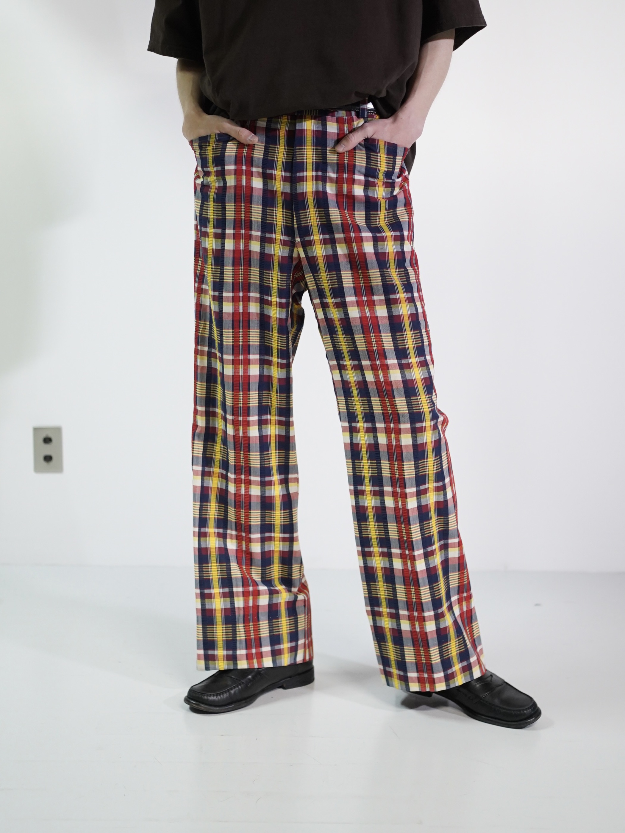 1970~ Unknown Seersucker flare check golf pants