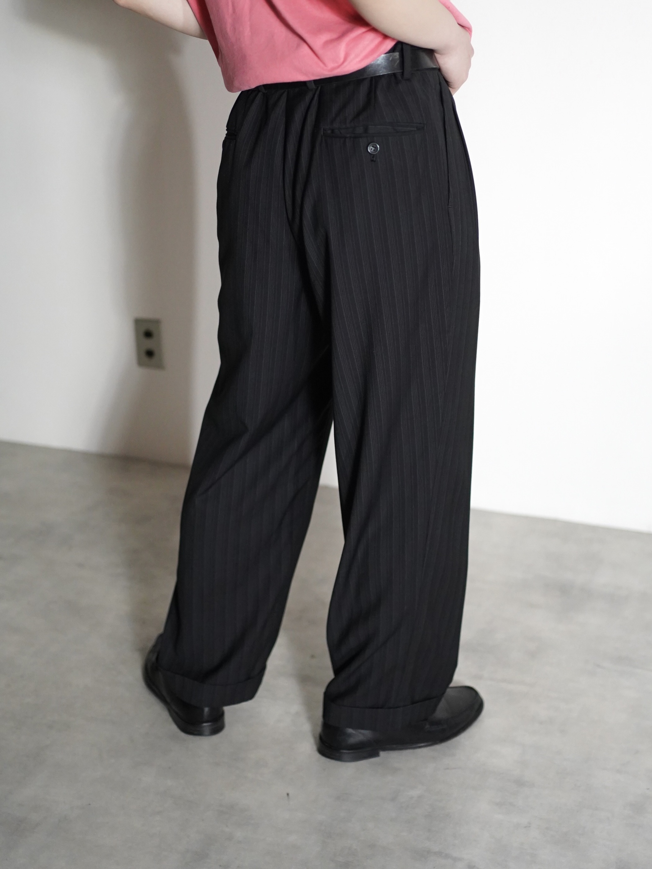 1990~ LUCA ROSSI Viscose × Poly stripe 2tuck dress trousers