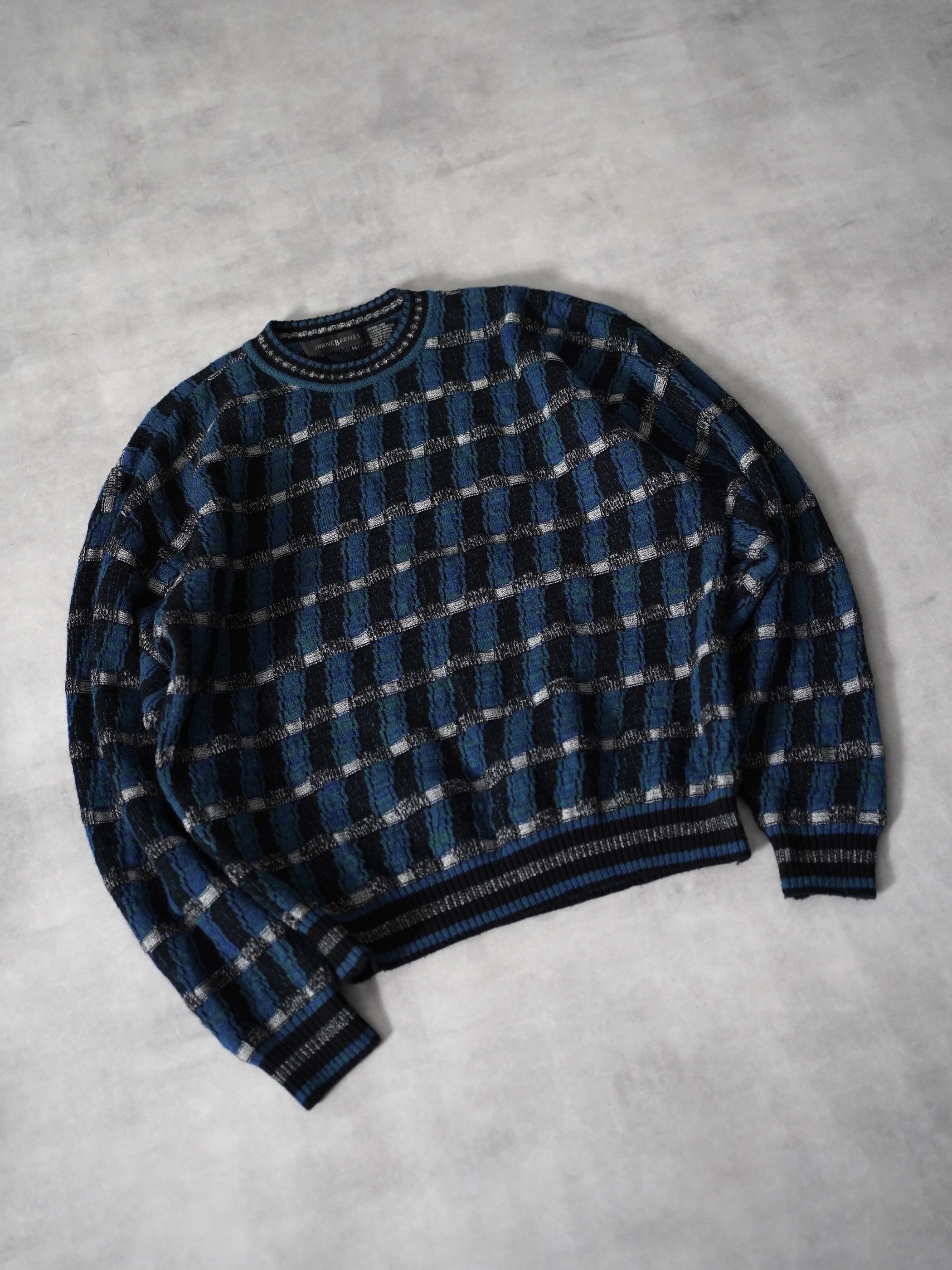 1990's JHANE BARNES [Wool・Alpaca・Rayon・Nylon] knit Check sweater / Made in Hong Kong