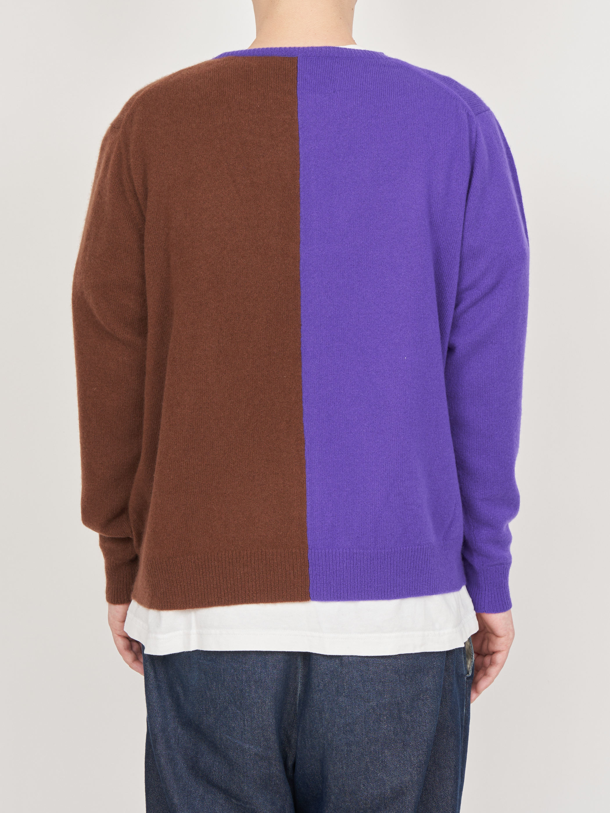 【受注商品】two-tone cashmere cardigan・PURPLE×BROWN