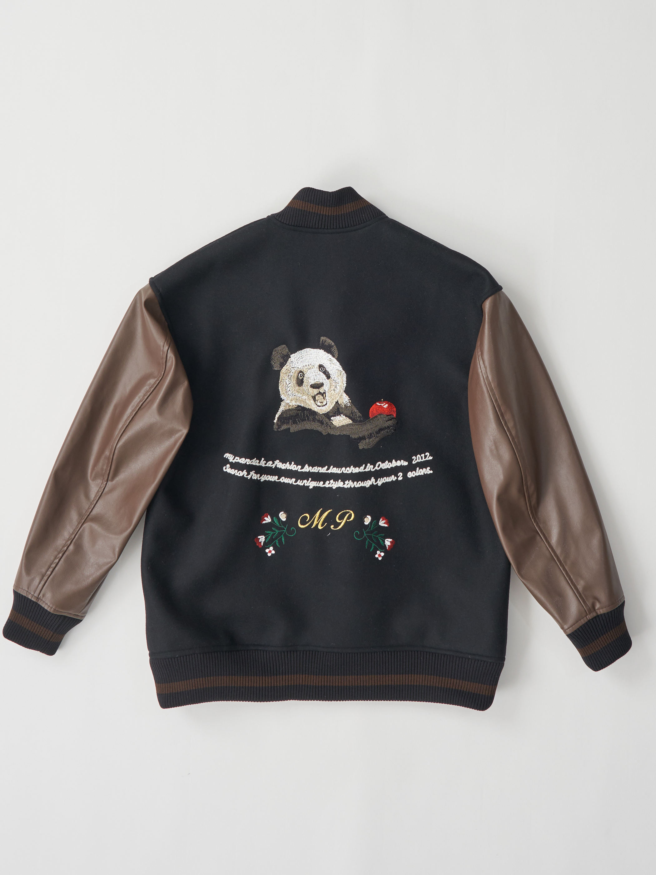 【受注商品】embroidery stadium jacket・BLACK×BROWN