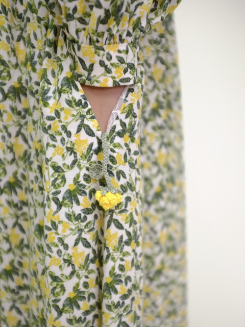 floret print bow-tie shirt DRESS - col.yellow floret print