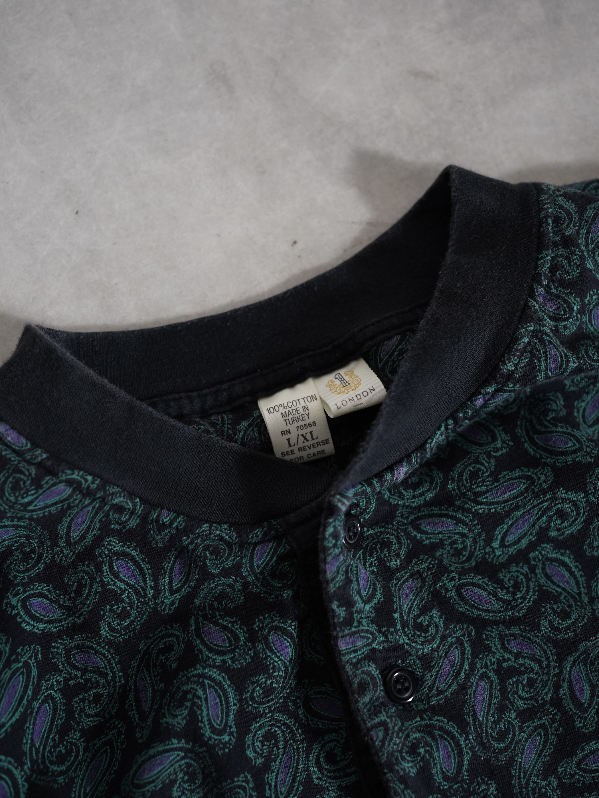 1990's Paisley pattern Henry-neck Tee / Made in Turkey