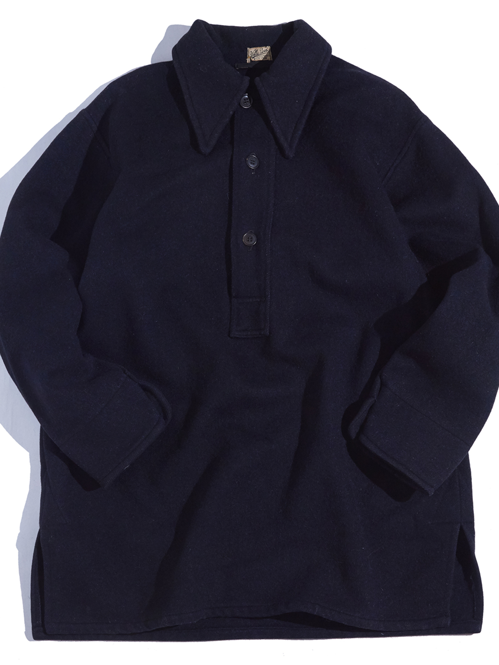 1930-40s ? "unknown" wool melton pullover shirt -DARK NAVY-