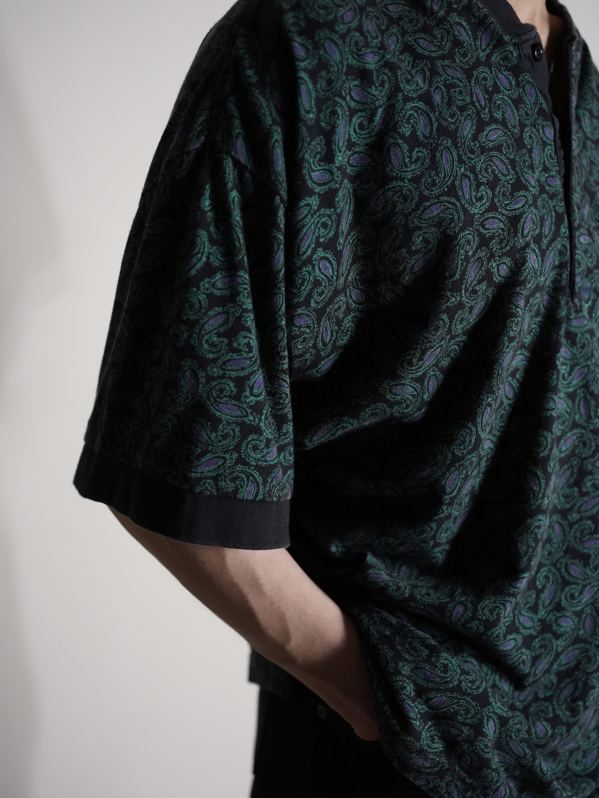 1990's Paisley pattern Henry-neck Tee / Made in Turkey