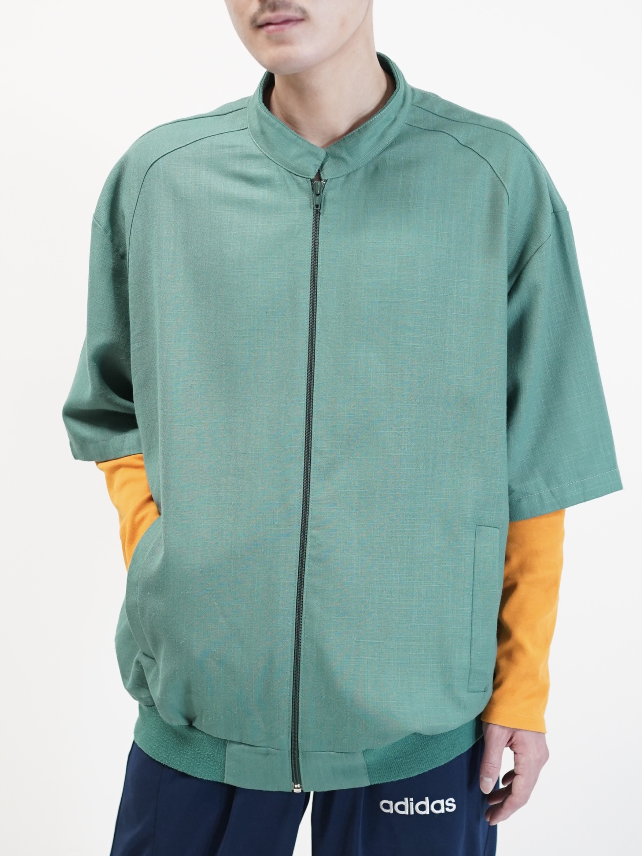 1980~90's Alan Stuart Poly Rayon shirt fabric s/s zip blouson  / Made in USA
