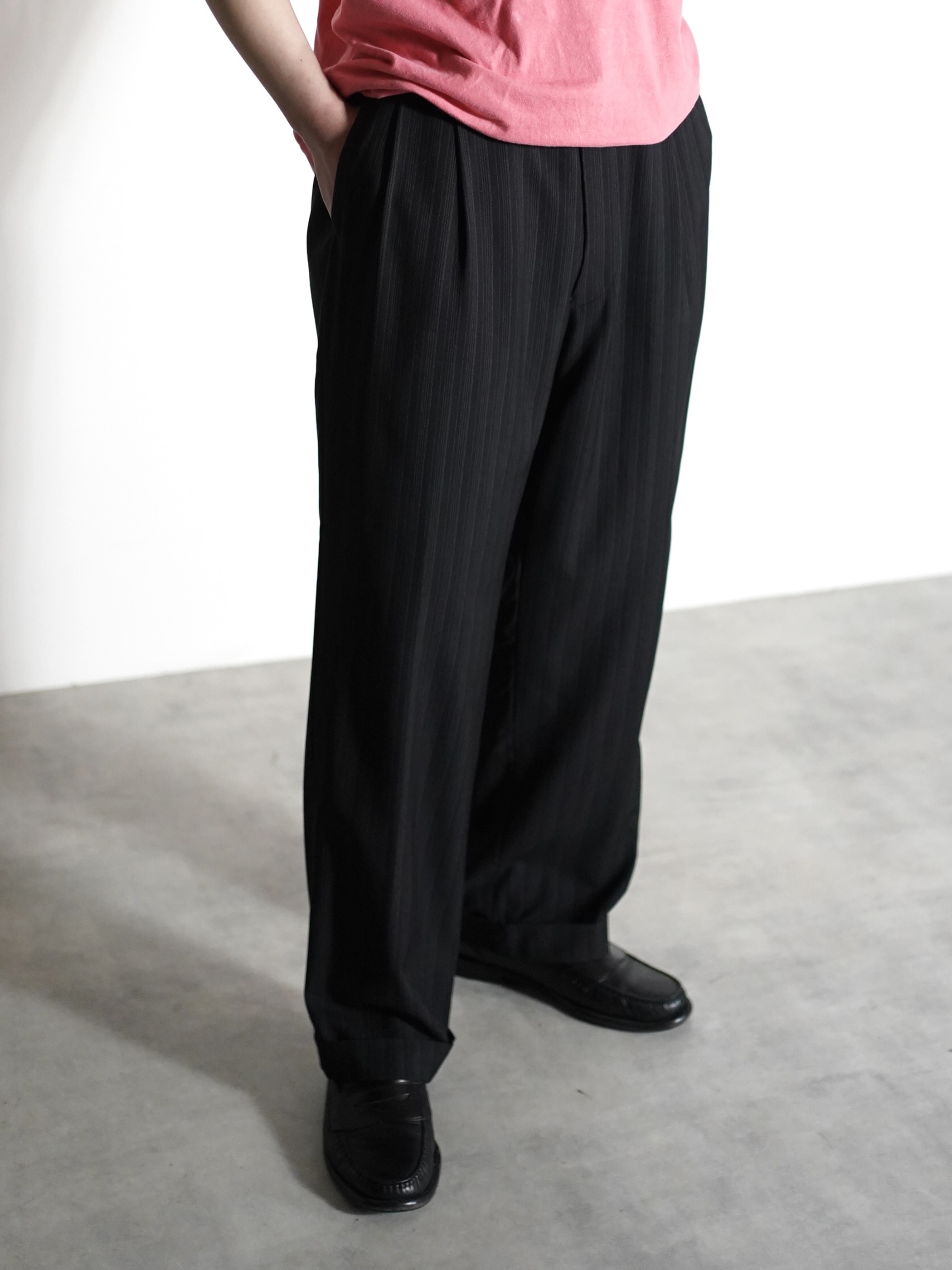 1990~ LUCA ROSSI Viscose × Poly stripe 2tuck dress trousers