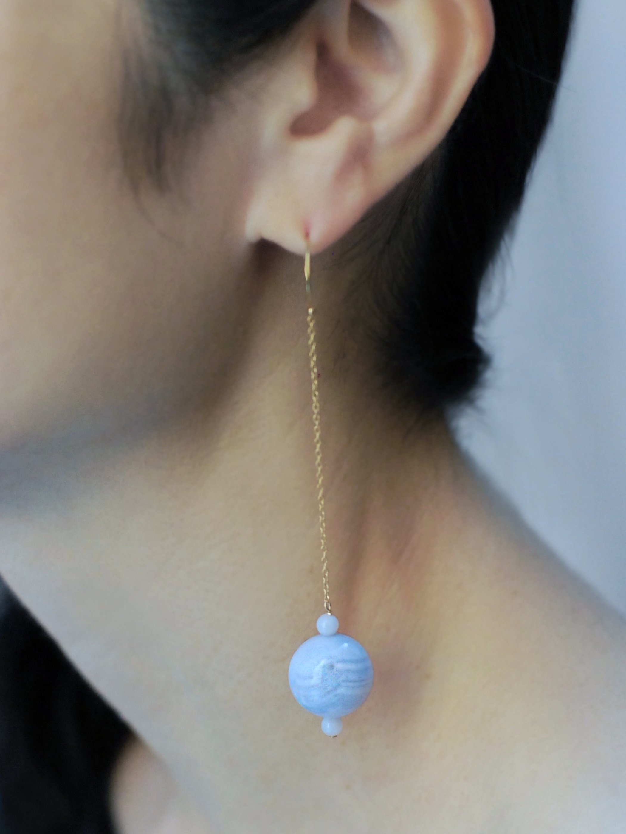 Single Pierce(Natural Stone):crystal/blue lace agate
