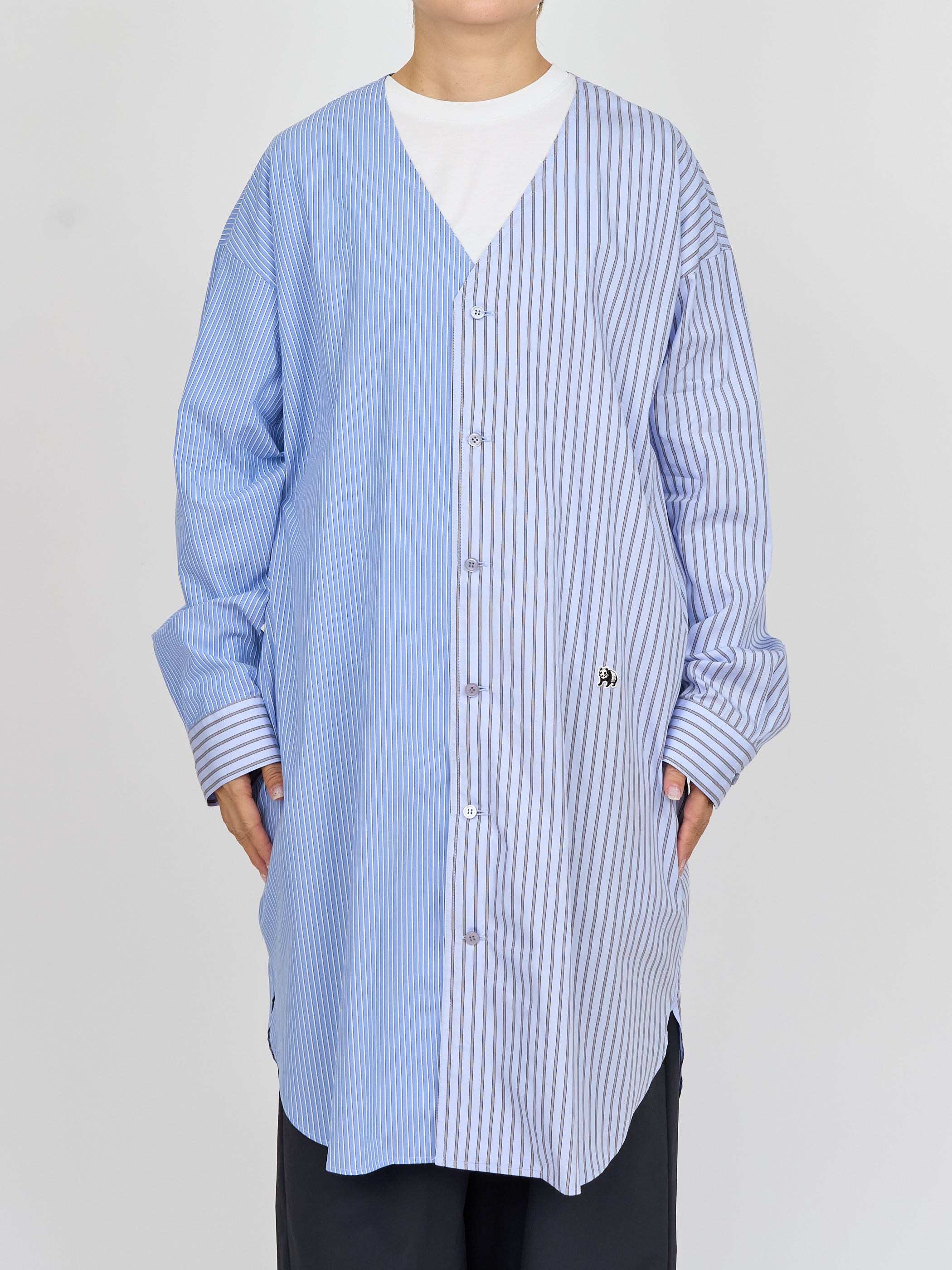 【受注商品】two-tone stripe long shirt・LT.BLUE×BROWN