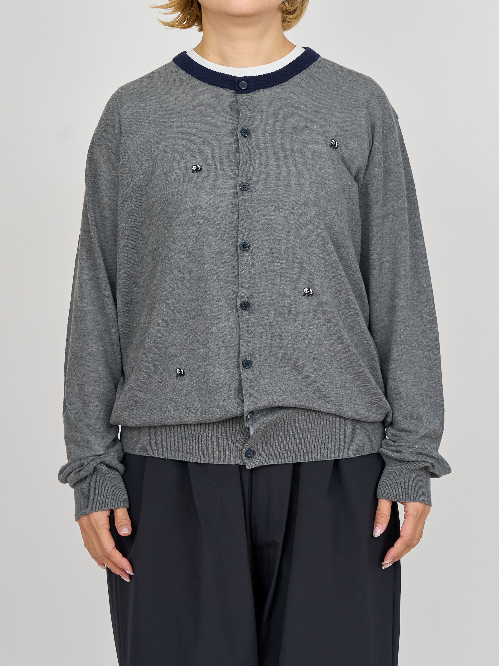 【受注商品】mini pandas summer cardigan・GRAY×NAVY
