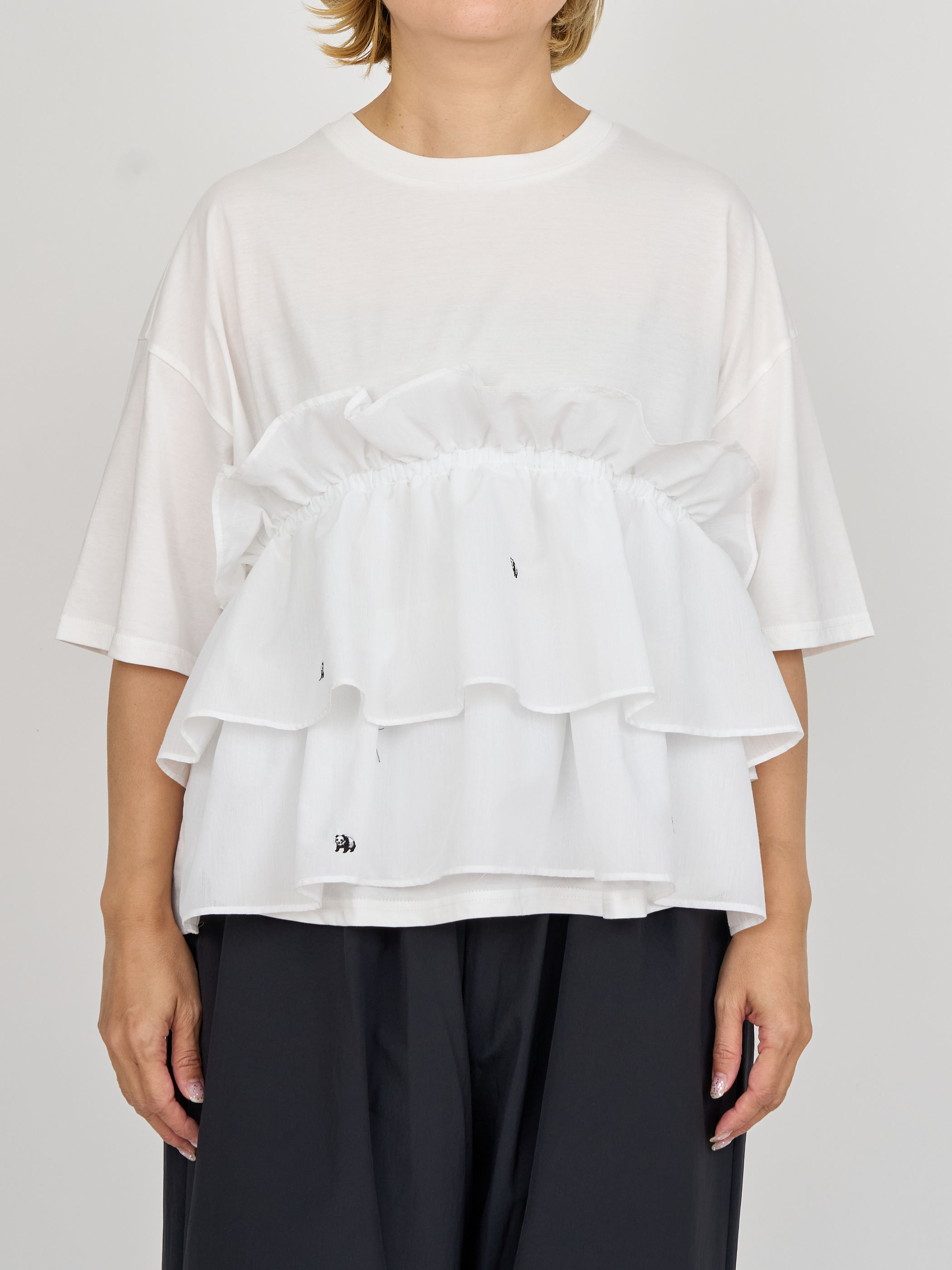 【受注商品】mini pandas frilled top・WHITE×WHITE