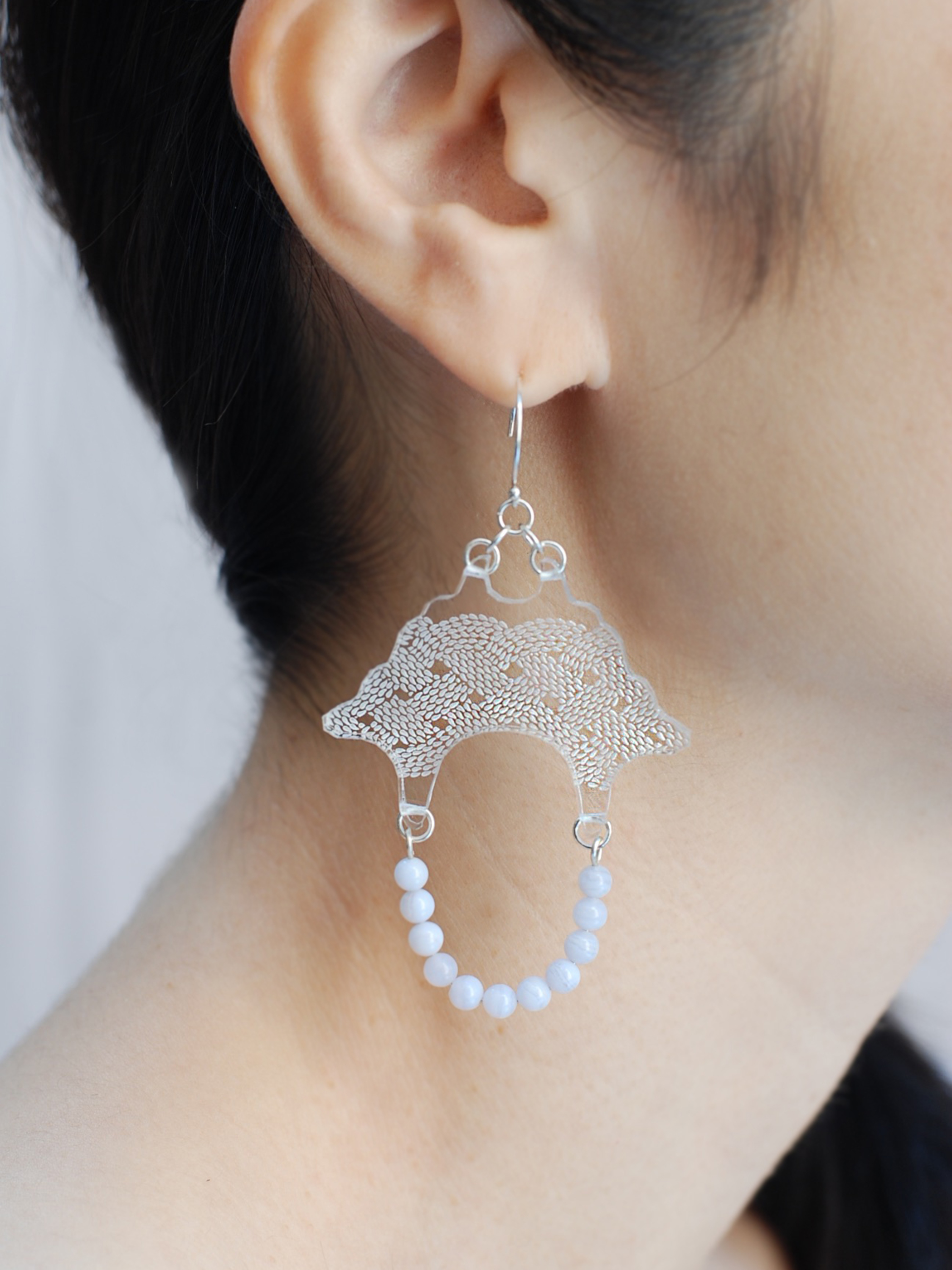 Melted Spin Pierce 05(Blue lace agate / Rock Crystal)