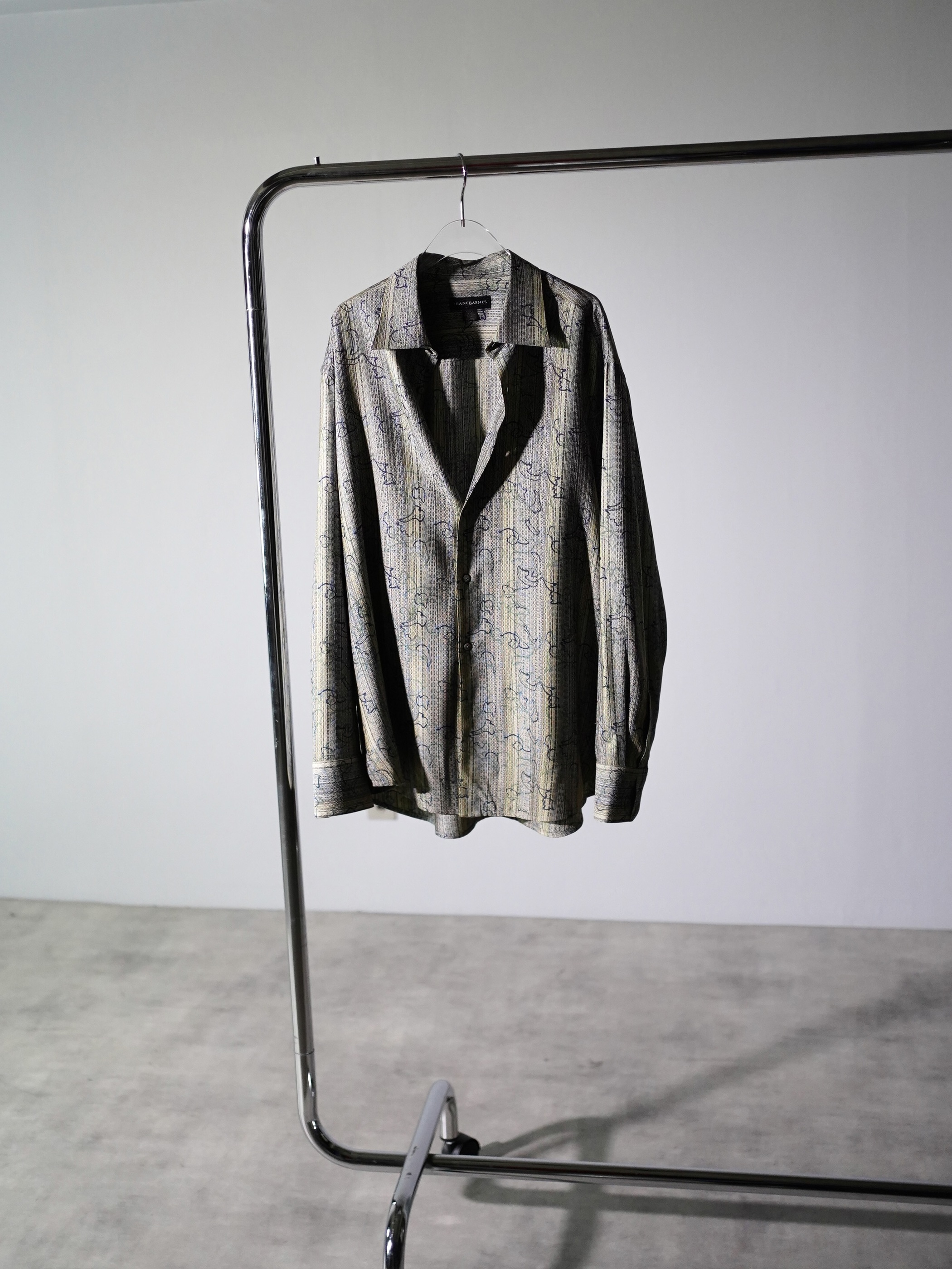 1990's JHANE BARNES Silk Cotton abstract pattern on stripe L/S shirts
