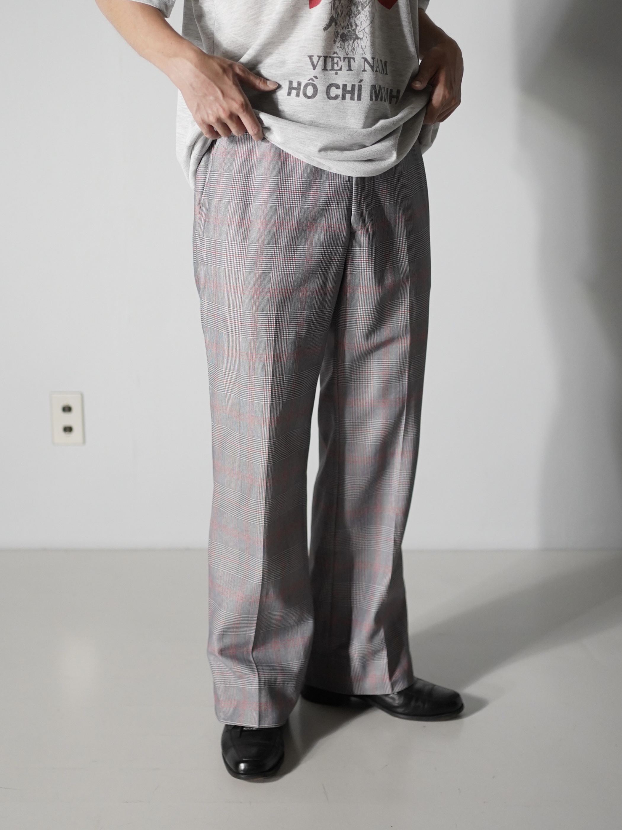 1970's~ Glen check boot cut poly dress pants
