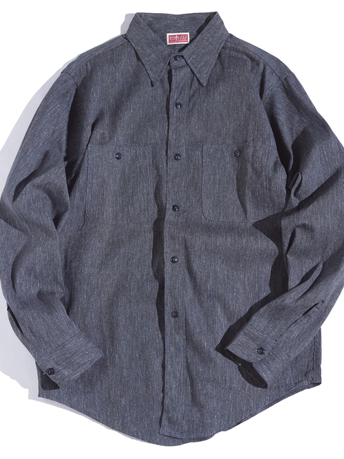 1950s "BIG LEED" black chambray work shirt -GRAY-