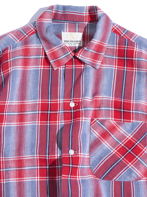 1960s "VAN HEUSEN" cotton check shirt -RED-