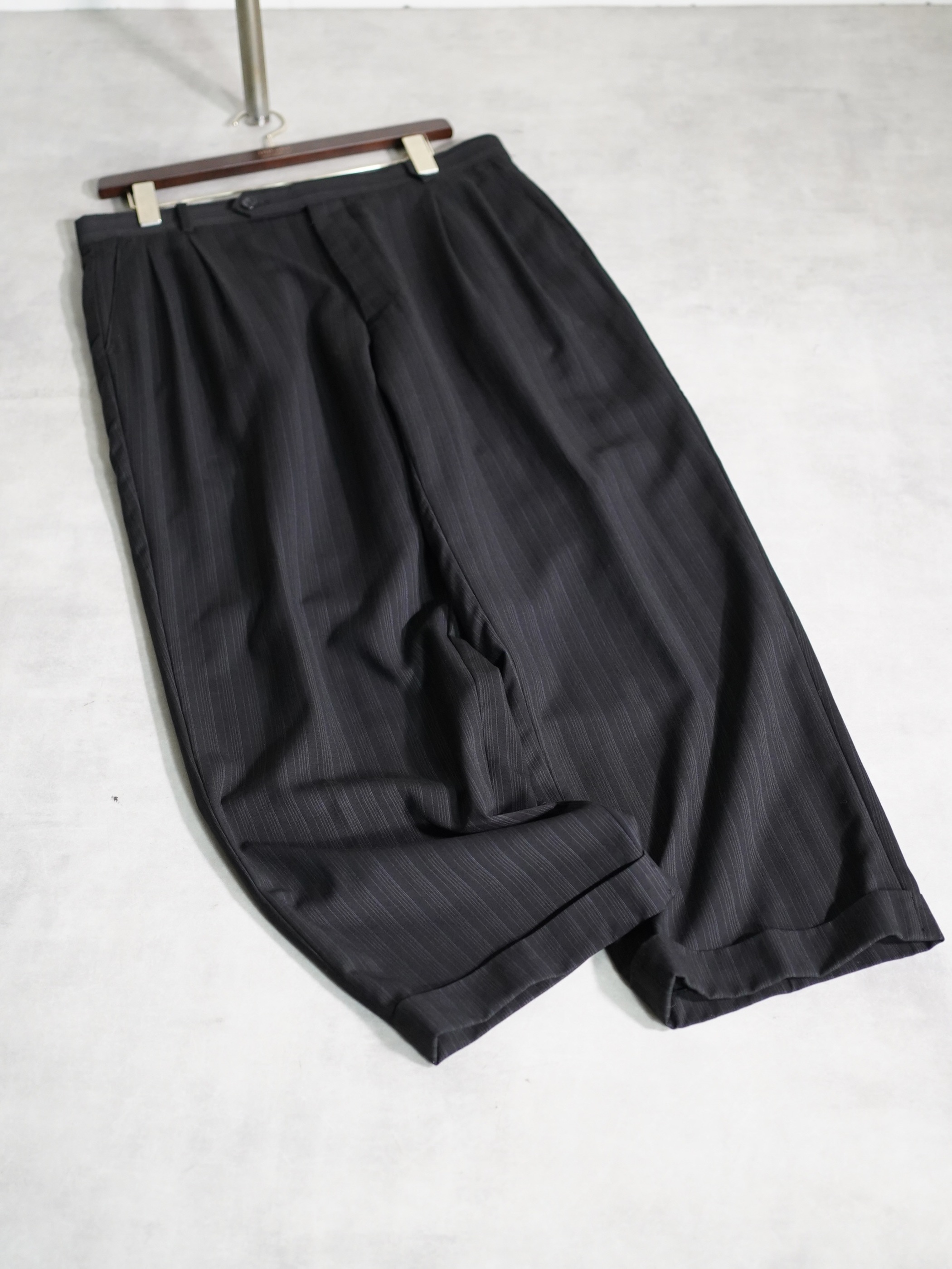 1990~ LUCA ROSSI Viscose × Poly stripe 2tuck dress trousers