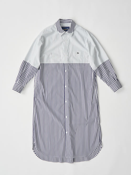 【受注商品】fake round collar shirt dress・WHITE×NAVY