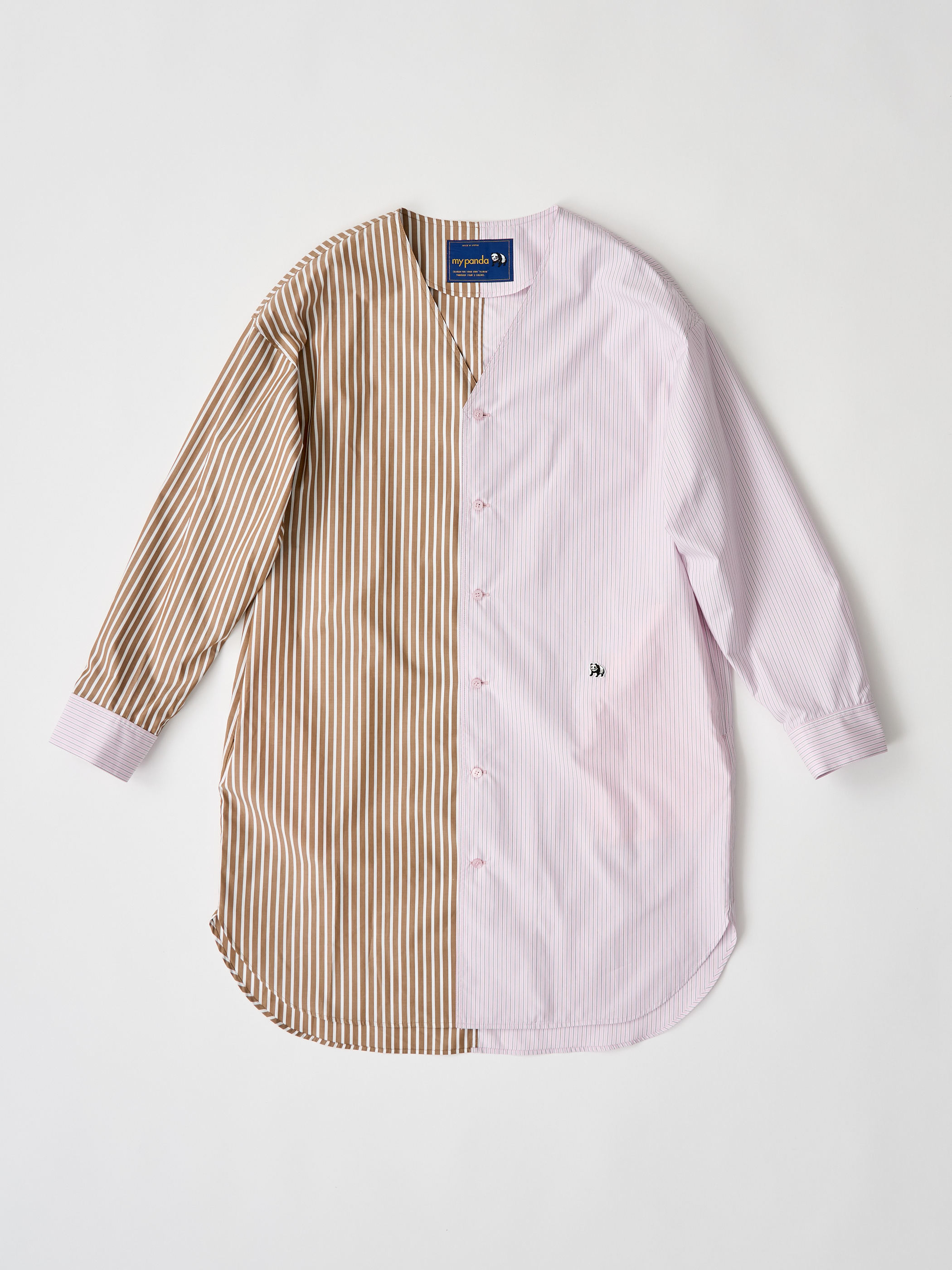 【受注商品】two-tone stripe long shirt・PINK×BROWN
