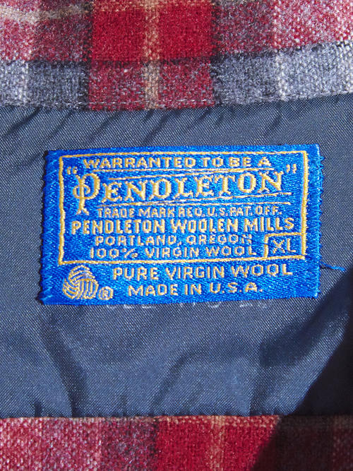 1970s "PENDLETON" open collar wool check shirt -RED-