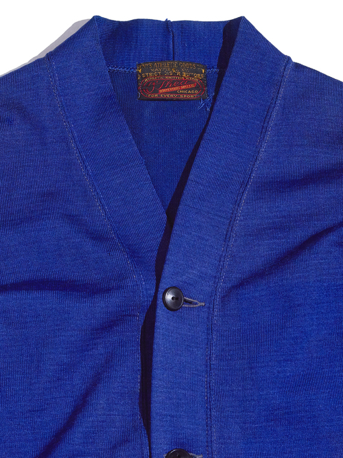 1950s "unknown" wool lettered knit cardigan -BLUE-