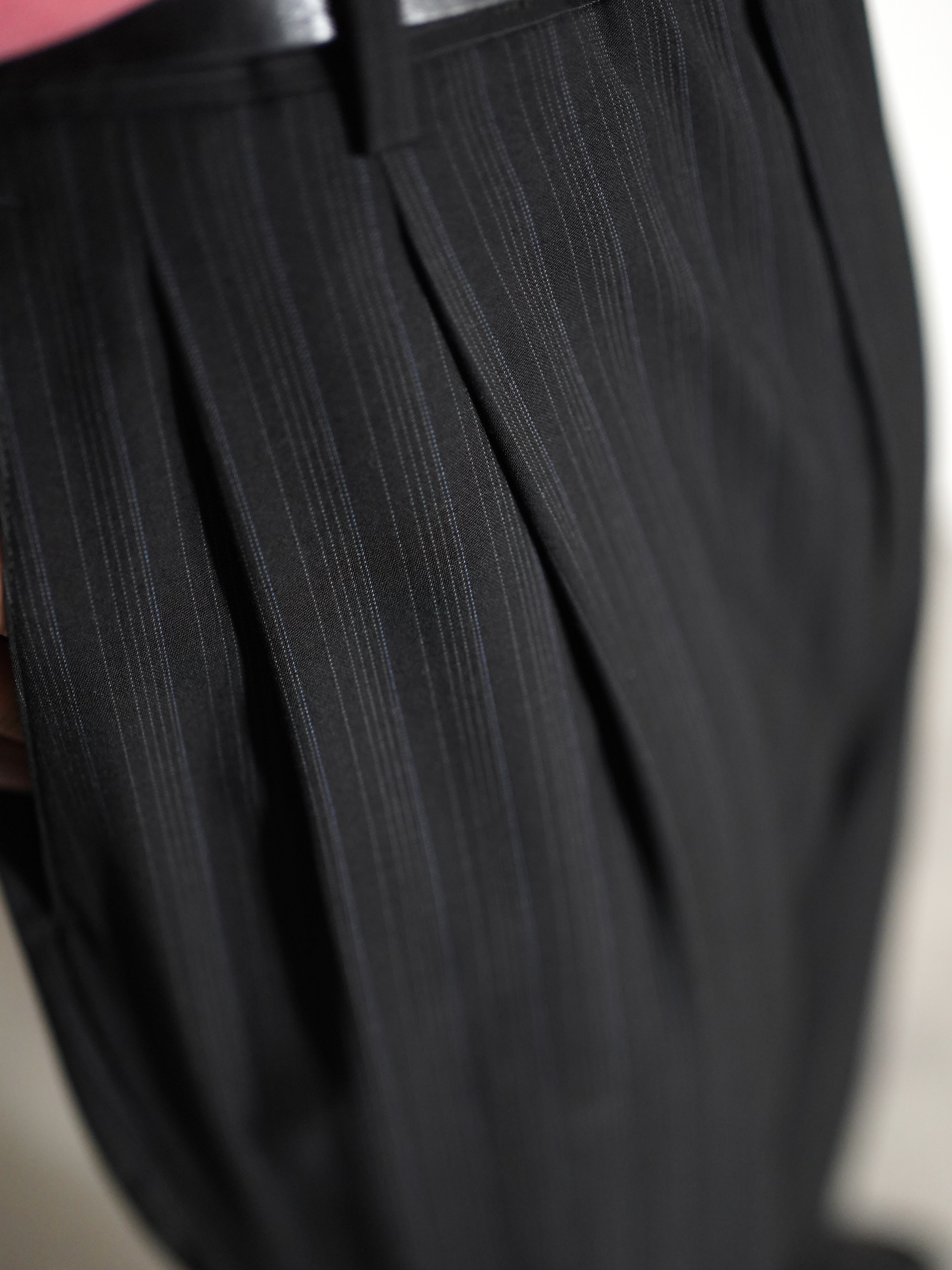 1990~ LUCA ROSSI Viscose × Poly stripe 2tuck dress trousers
