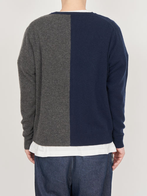 【受注商品】two-tone cashmere cardigan・NAVY×GRAY