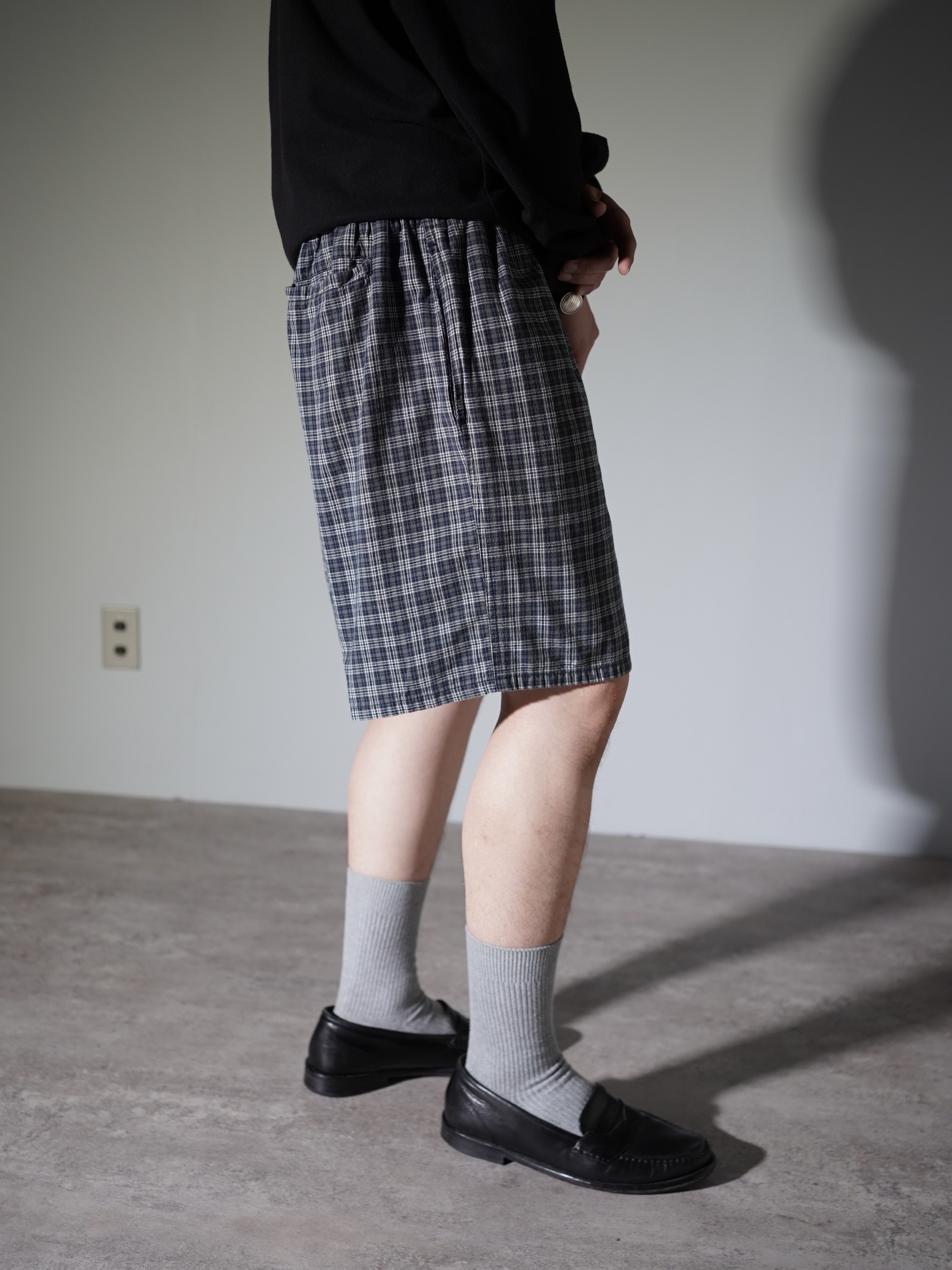 1990's puritan Elastic Cotton check shorts / Made in Nepal