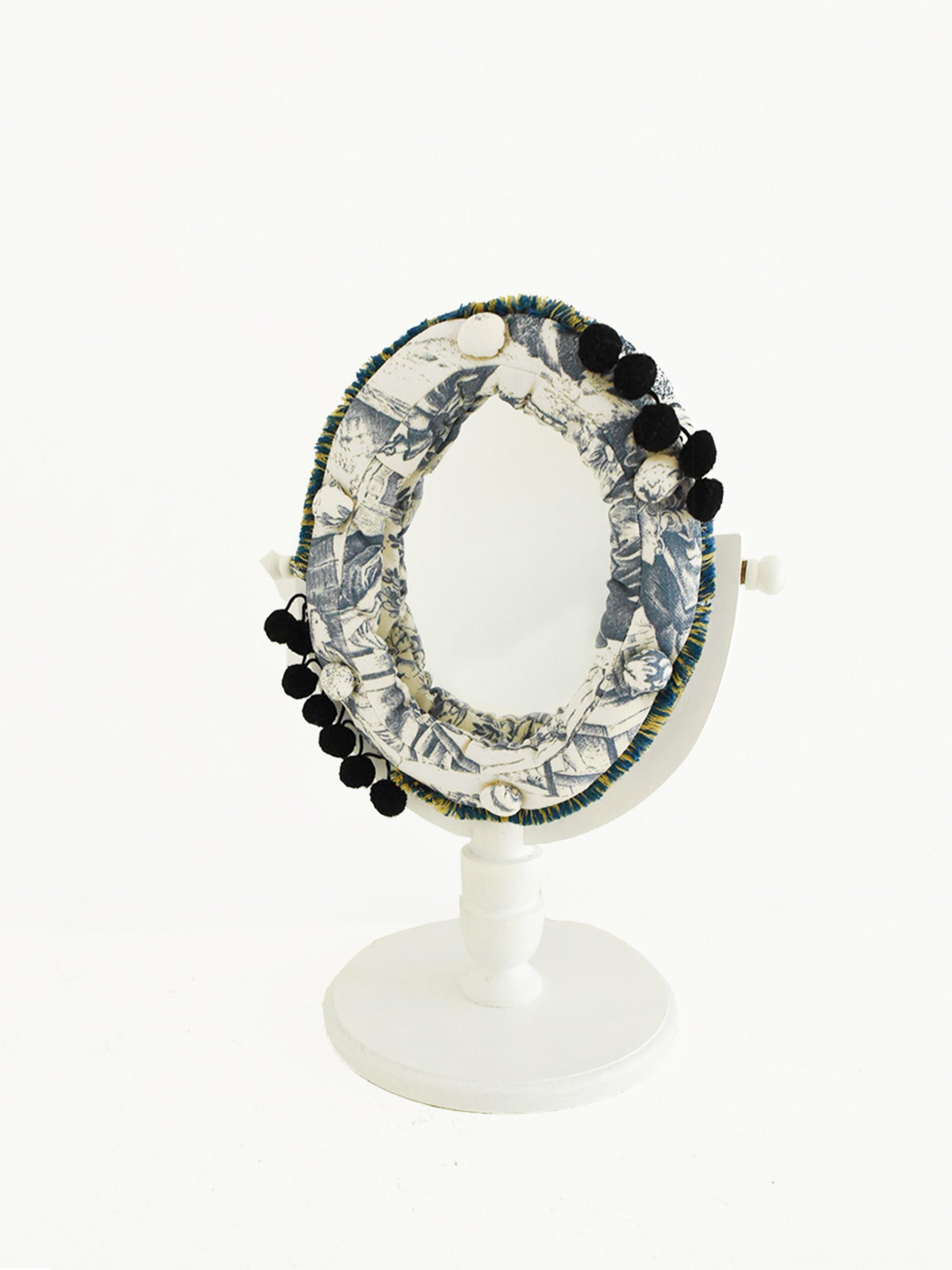 STAND MIRROR OVAL (S) toile de jouy ivory×blue