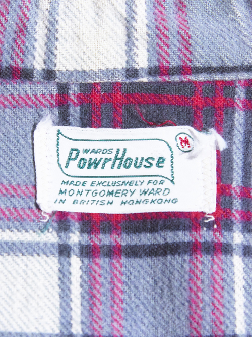 1960s "PowerHouse" print flannel check shirt -RED×GREY-