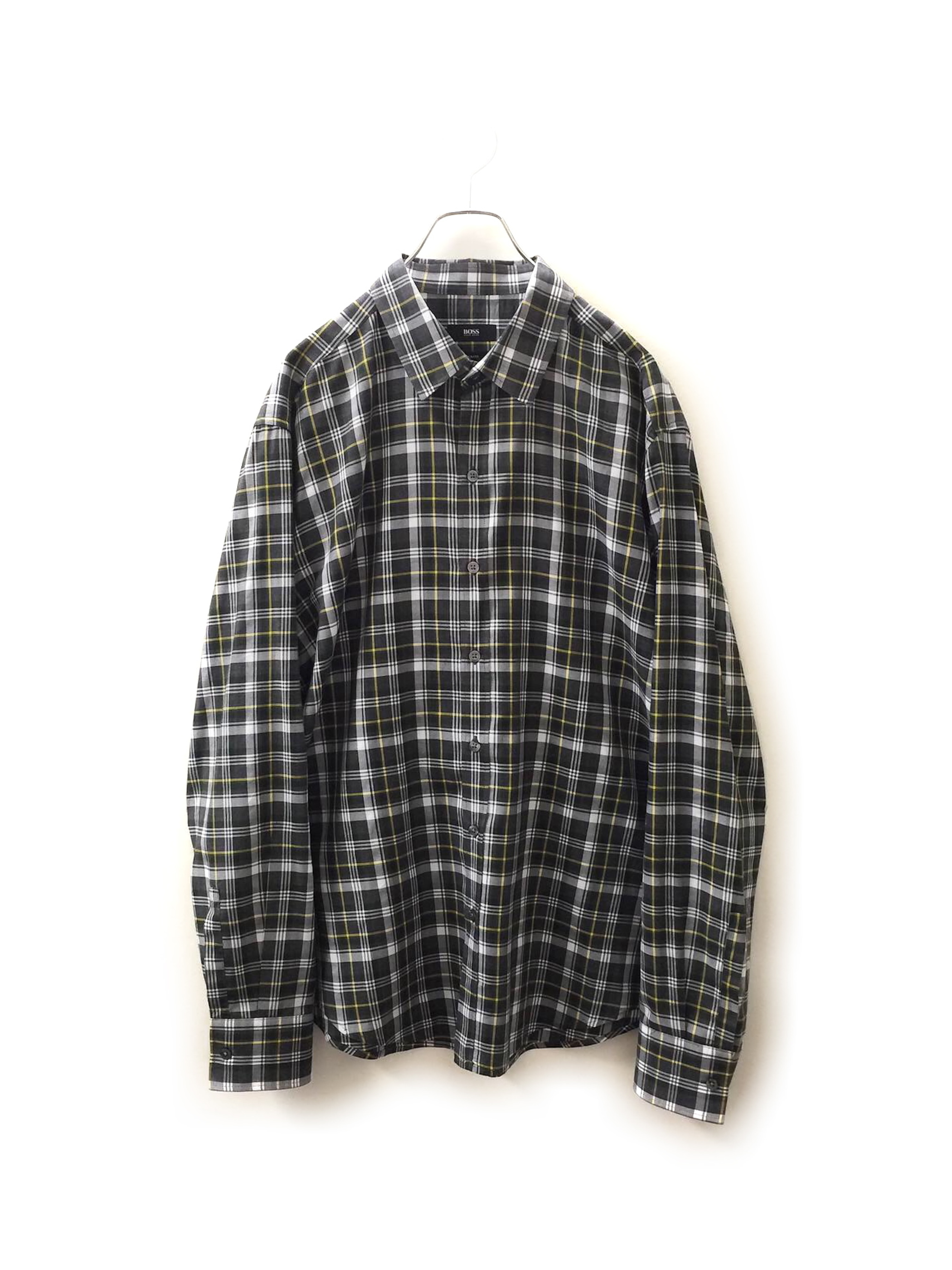 Largo Sale Hugo Boss コットン チェックシャツ ブラック