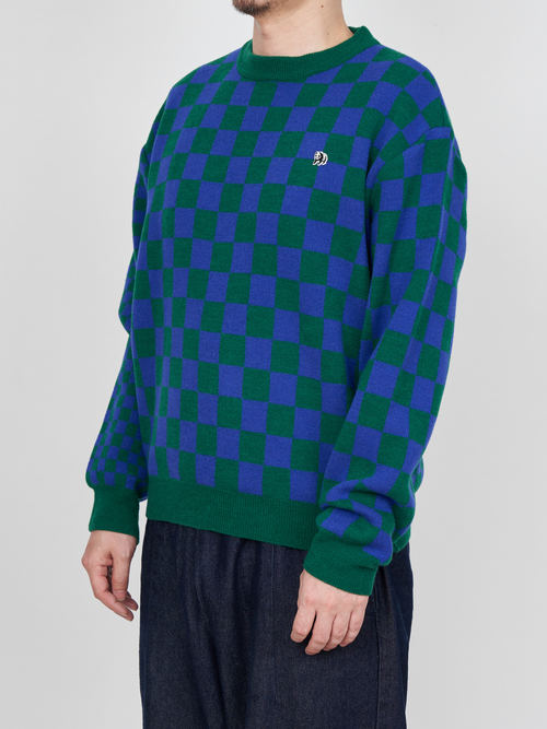 checkered sweater・BLUE×GREEN
