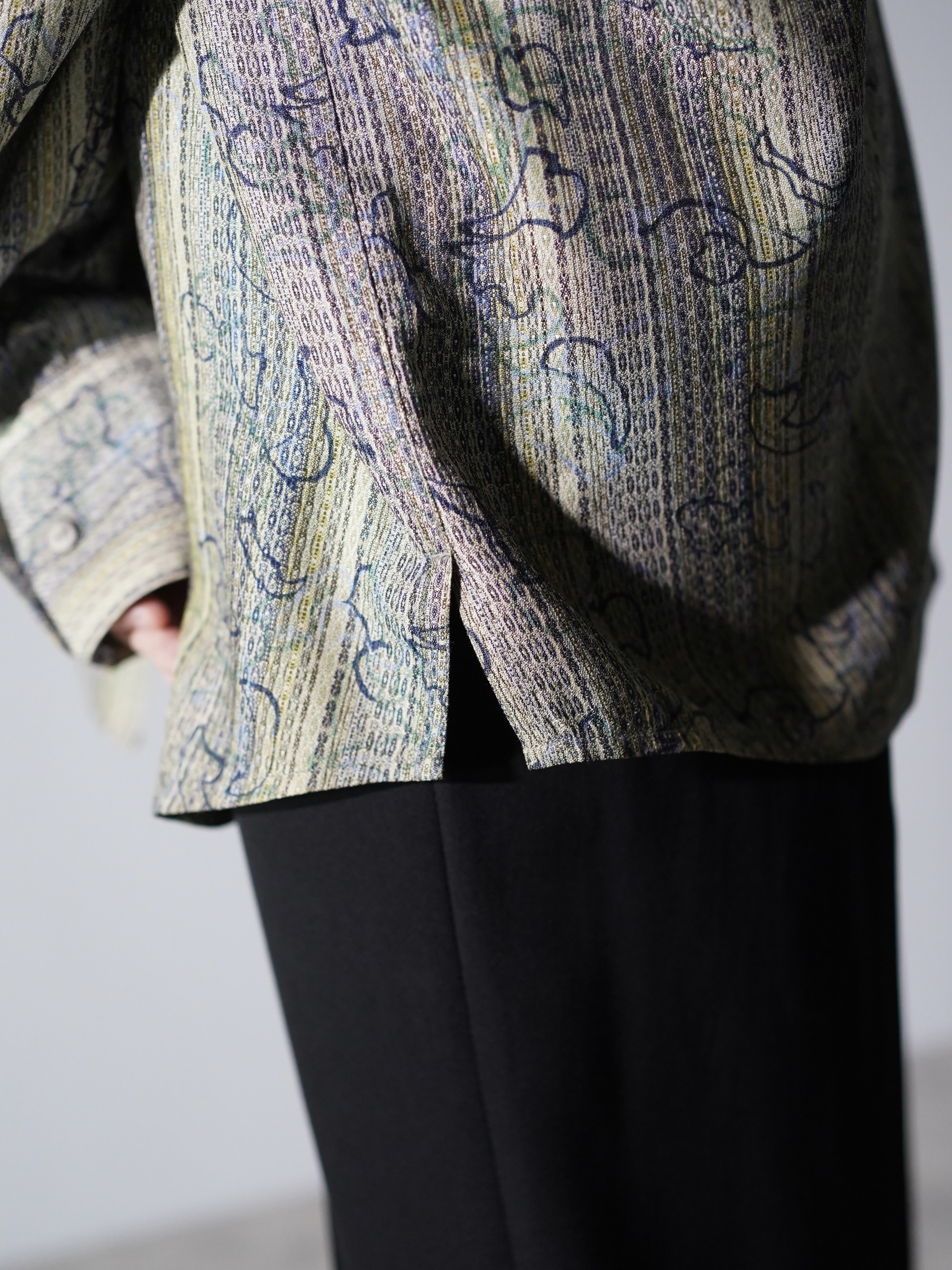 1990's JHANE BARNES Silk Cotton abstract pattern on stripe L/S shirts