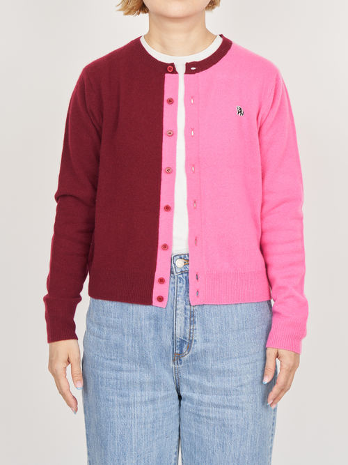 【受注商品】two-tone cashmere cardigan・WINE×PINK