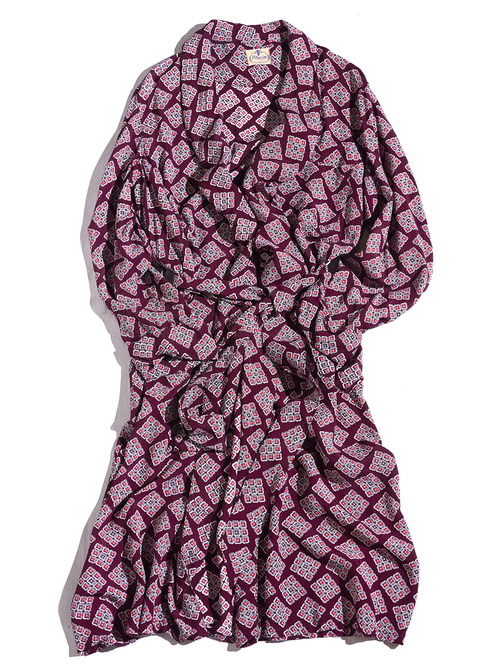 1960s "Pilgrim" rayon pattern gown -BURGANDY- <SALE¥20000→¥16000>