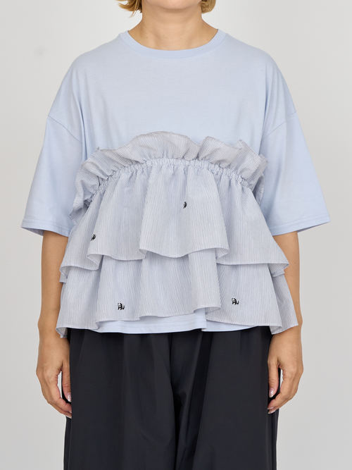 【受注商品】mini pandas frilled top・LT.GRAY×STRIPE