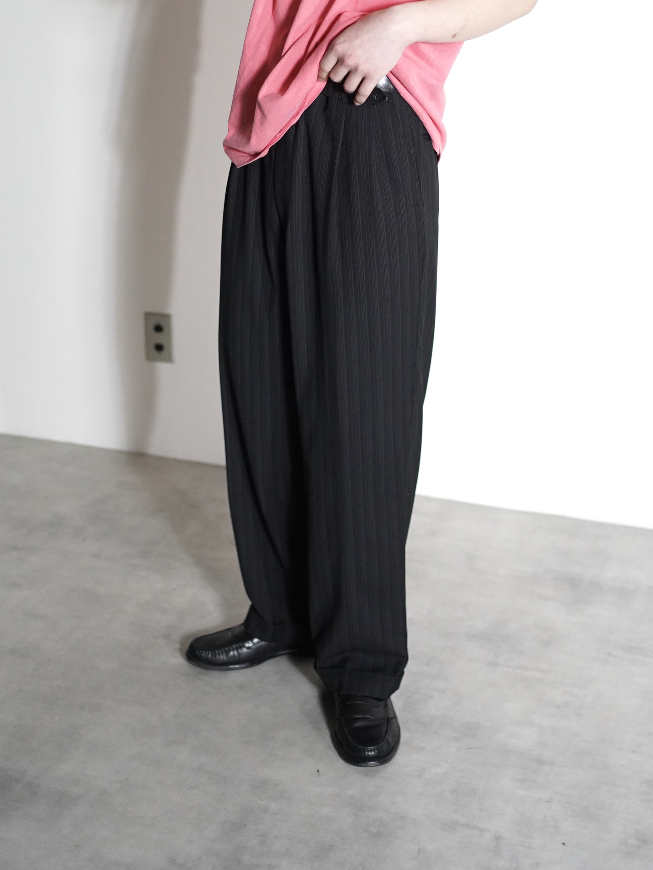 1990~ LUCA ROSSI Viscose × Poly stripe 2tuck dress trousers